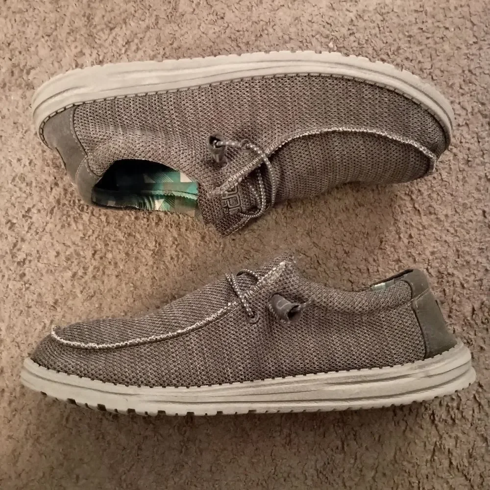 Hey Dude Mens Wally Sox Grey Charcoal Casual Slip-On US 12 PRE-OWNED